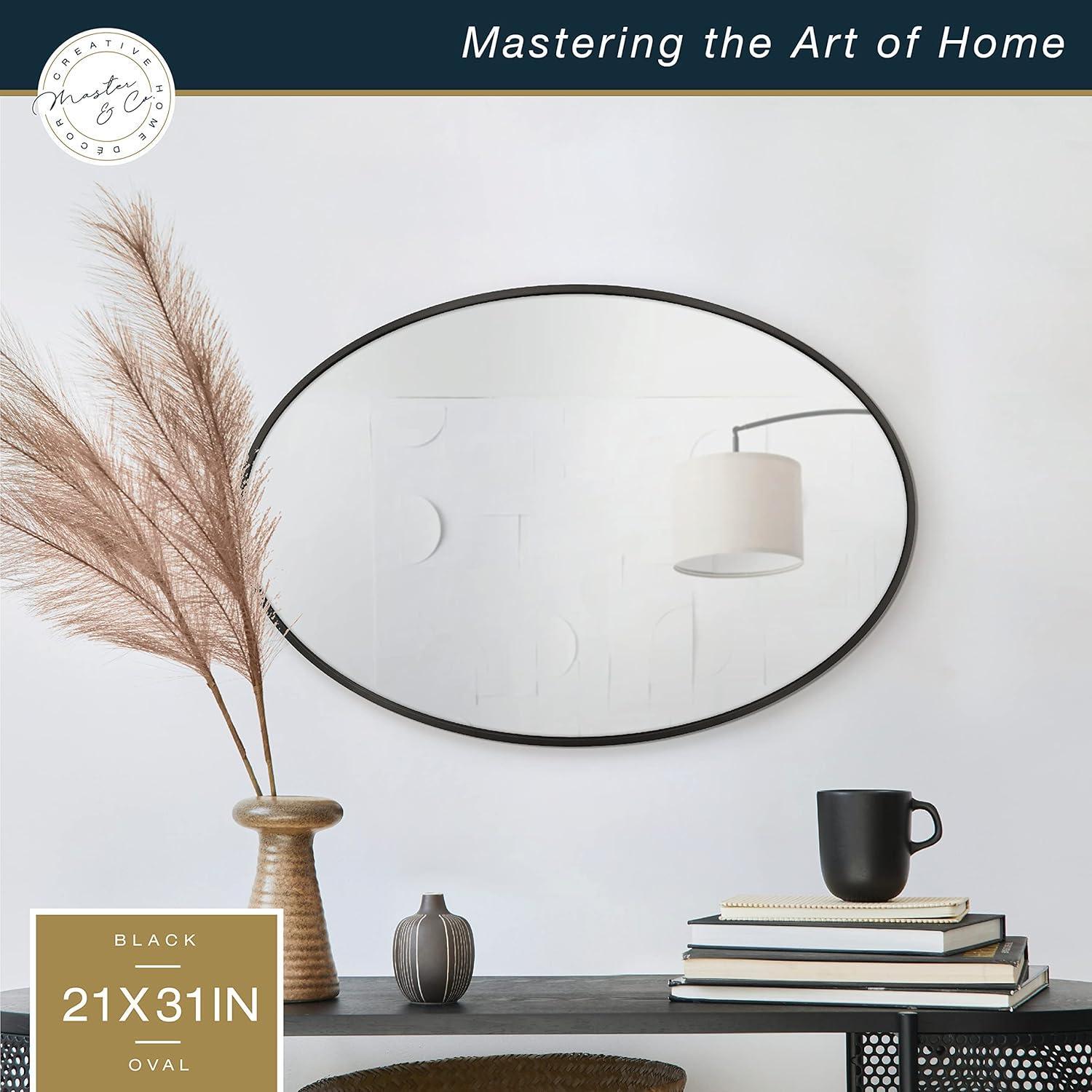 imageMCS Master ampamp Co Modern Metal Large Wall Mirror Minimalist Home Decor Oval Mirror for Living Room Bedroom or Bathroom 21 by 31 Inch Black