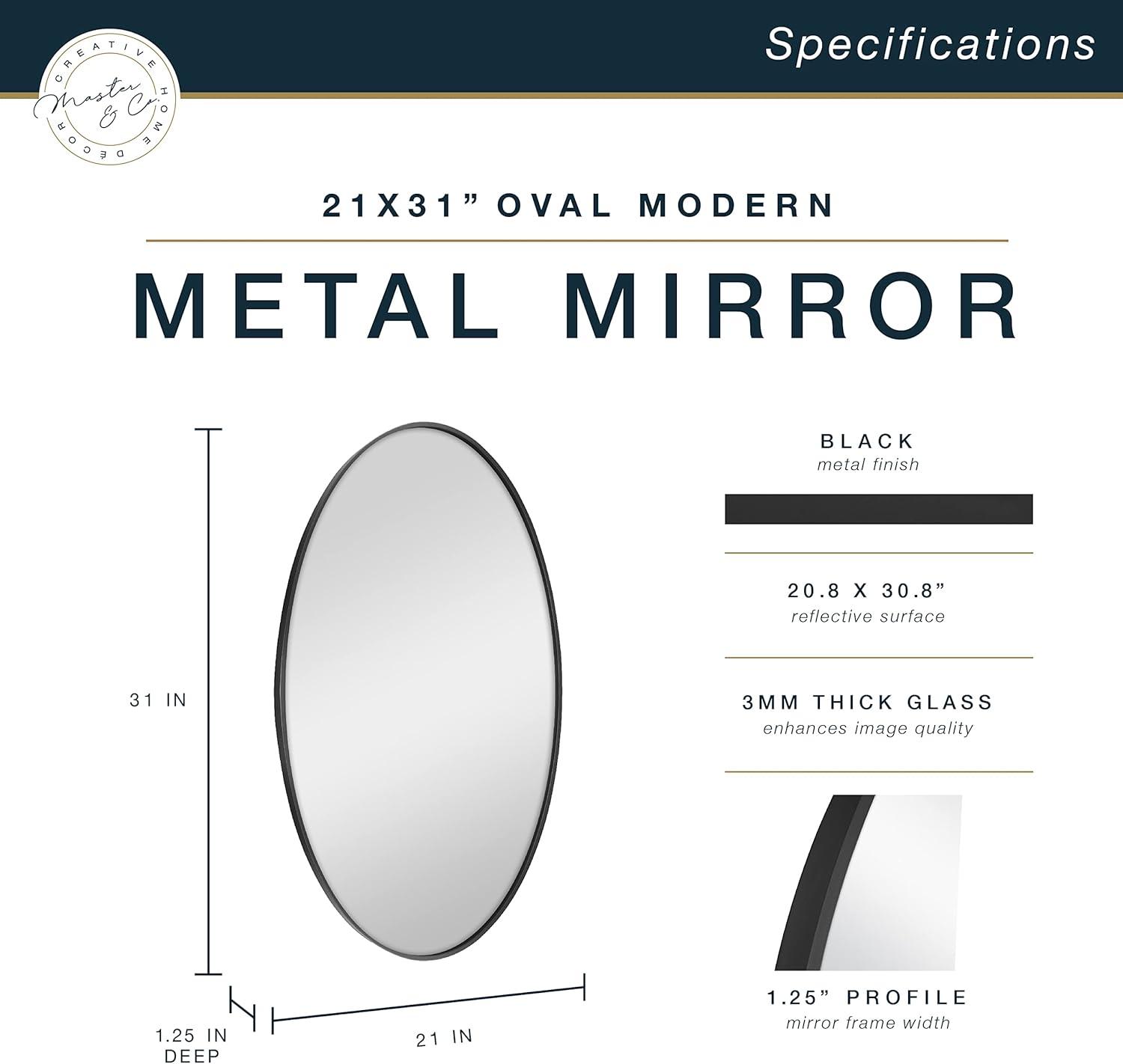imageMCS Master ampamp Co Modern Metal Large Wall Mirror Minimalist Home Decor Oval Mirror for Living Room Bedroom or Bathroom 21 by 31 Inch Black