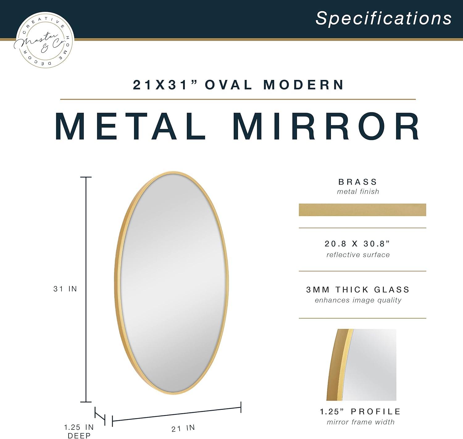 imageMCS Master ampamp Co Modern Metal Large Wall Mirror Minimalist Home Decor Oval Mirror for Living Room Bedroom or Bathroom 21 by 31 Inch Brass