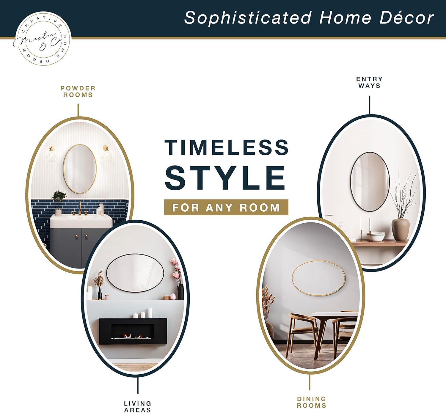imageMCS Master ampamp Co Modern Metal Large Wall Mirror Minimalist Home Decor Oval Mirror for Living Room Bedroom or Bathroom 21 by 31 Inch Brass