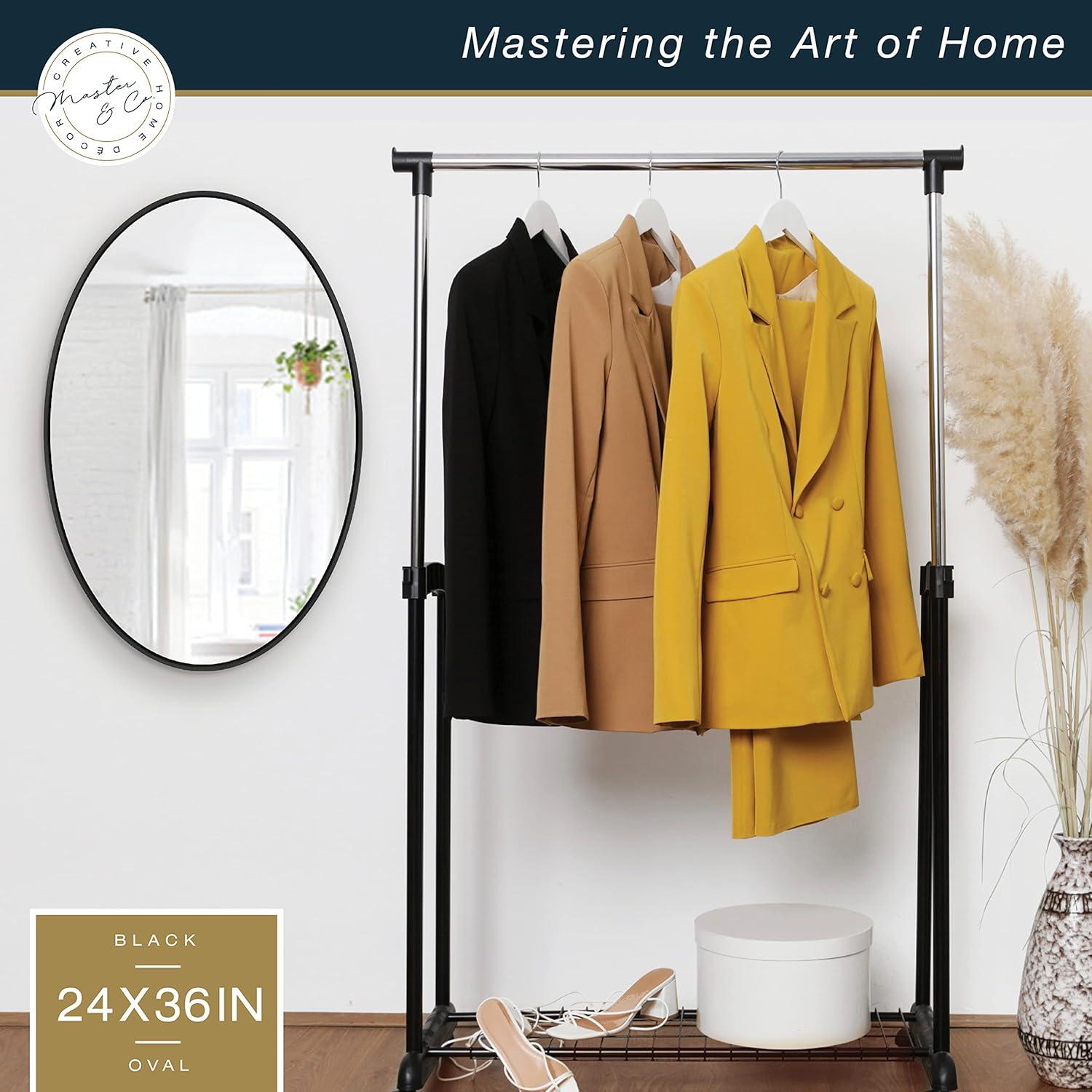 imageMCS Master ampamp Co Modern Metal Large Wall Mirror Minimalist Home Decor Oval Mirror for Living Room Bedroom or Bathroom 24 by 36 Inch Black