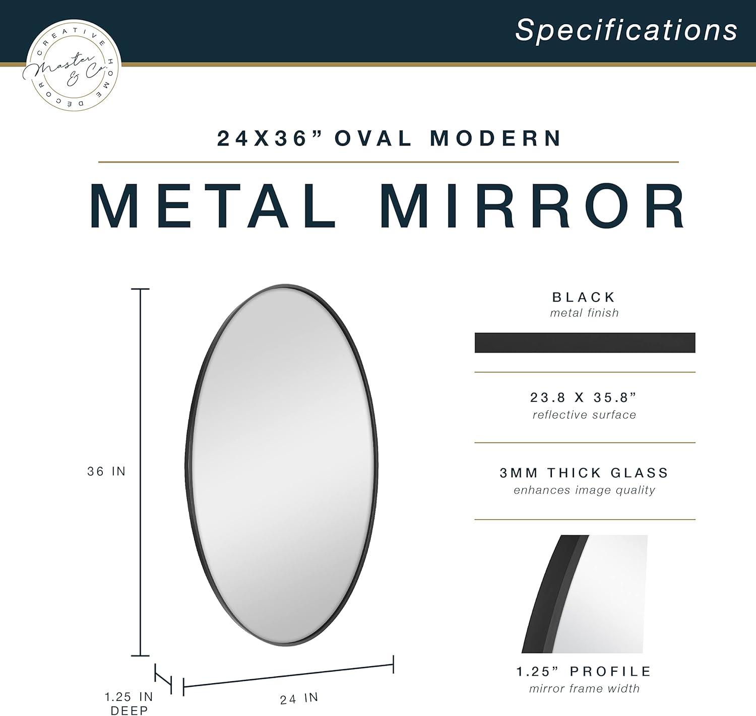 imageMCS Master ampamp Co Modern Metal Large Wall Mirror Minimalist Home Decor Oval Mirror for Living Room Bedroom or Bathroom 24 by 36 Inch Black
