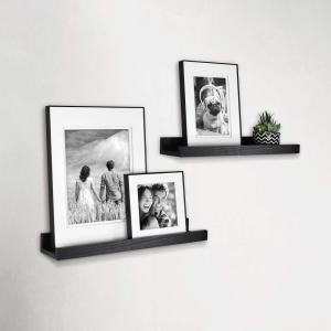 imageMCS Picture Ledge Shelf Room Decor Floating Shelf Gray Woodgrain 35 Inch Set of 2Black