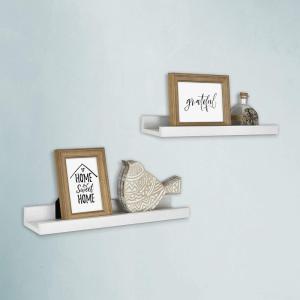 imageMCS Picture Ledge Shelf Room Decor Floating Shelf Gray Woodgrain 35 Inch Set of 2White