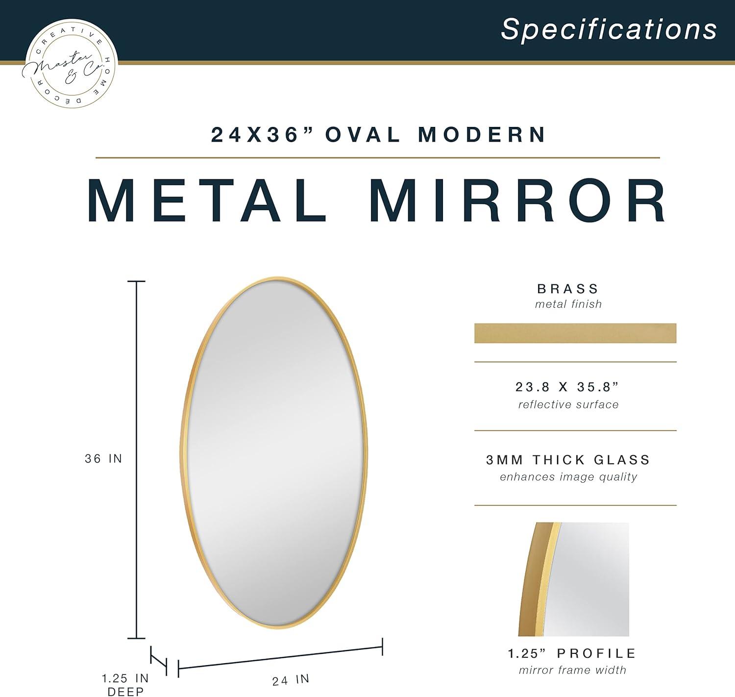 imageMCS Master ampamp Co Modern Metal Large Wall Mirror Minimalist Home Decor Oval Mirror for Living Room Bedroom or Bathroom 24 by 36 Inch Brass