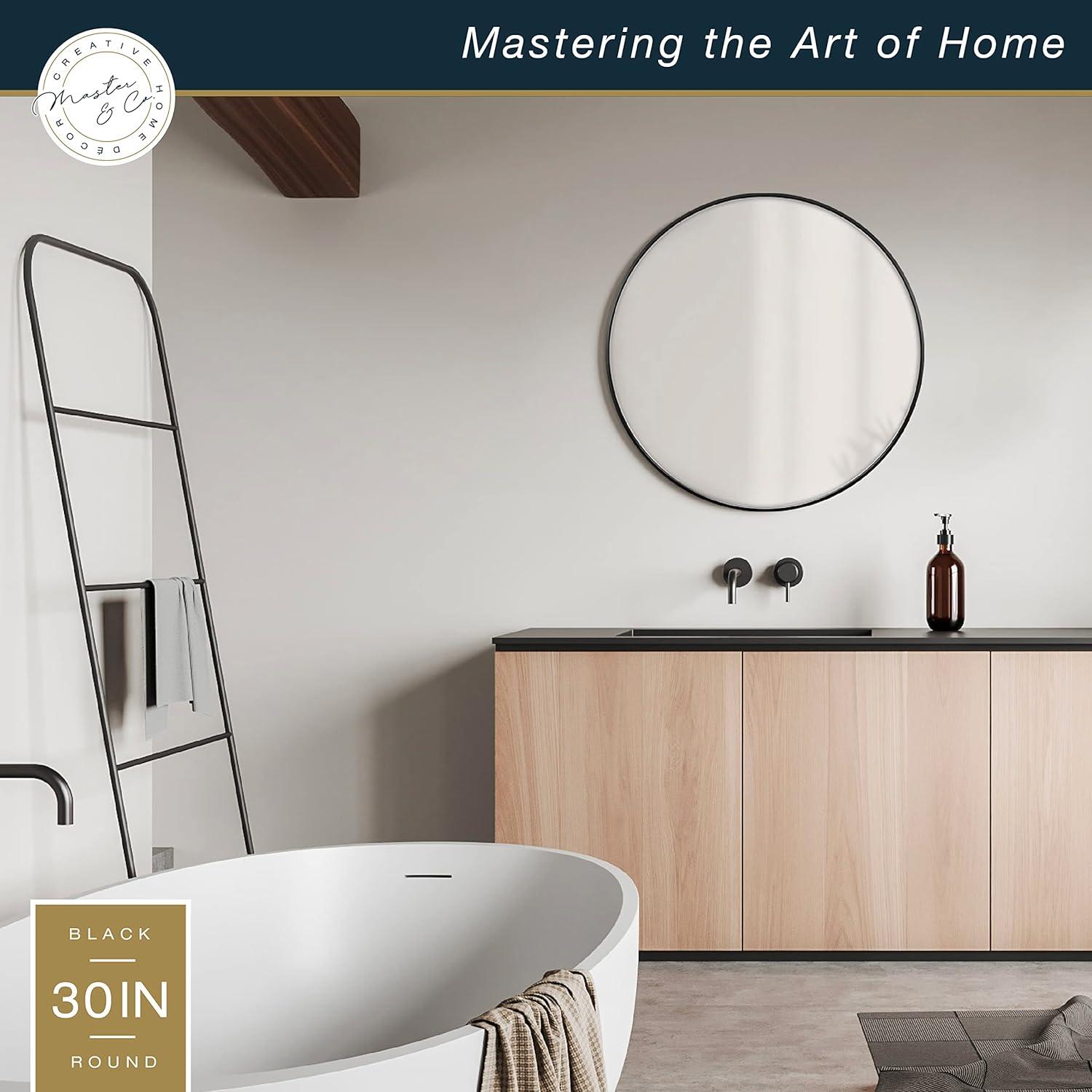 imageMCS Master ampamp Co Modern Metal Round Wall Mirror Minimalist Home Decor Circle Mirror for Living Room Bedroom or Bathroom 30 Inch Black