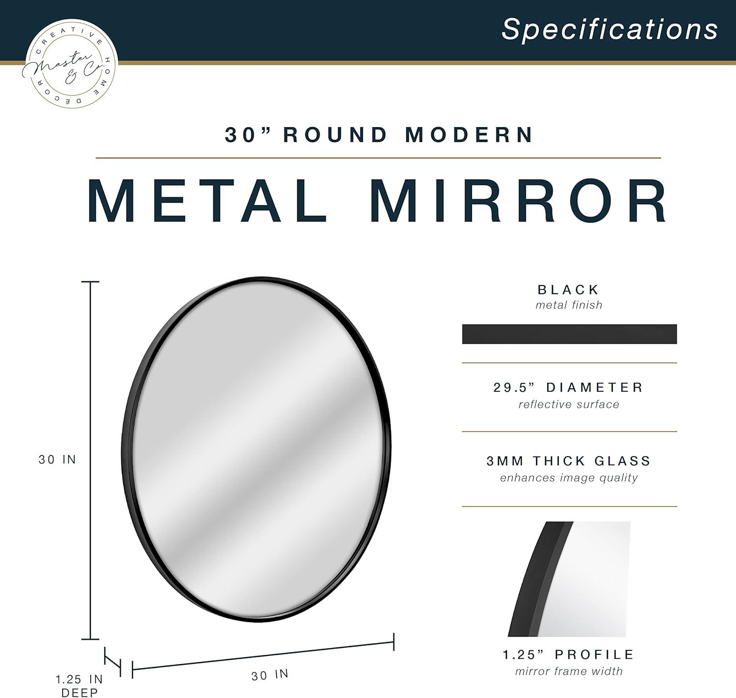 imageMCS Master ampamp Co Modern Metal Round Wall Mirror Minimalist Home Decor Circle Mirror for Living Room Bedroom or Bathroom 30 Inch Black