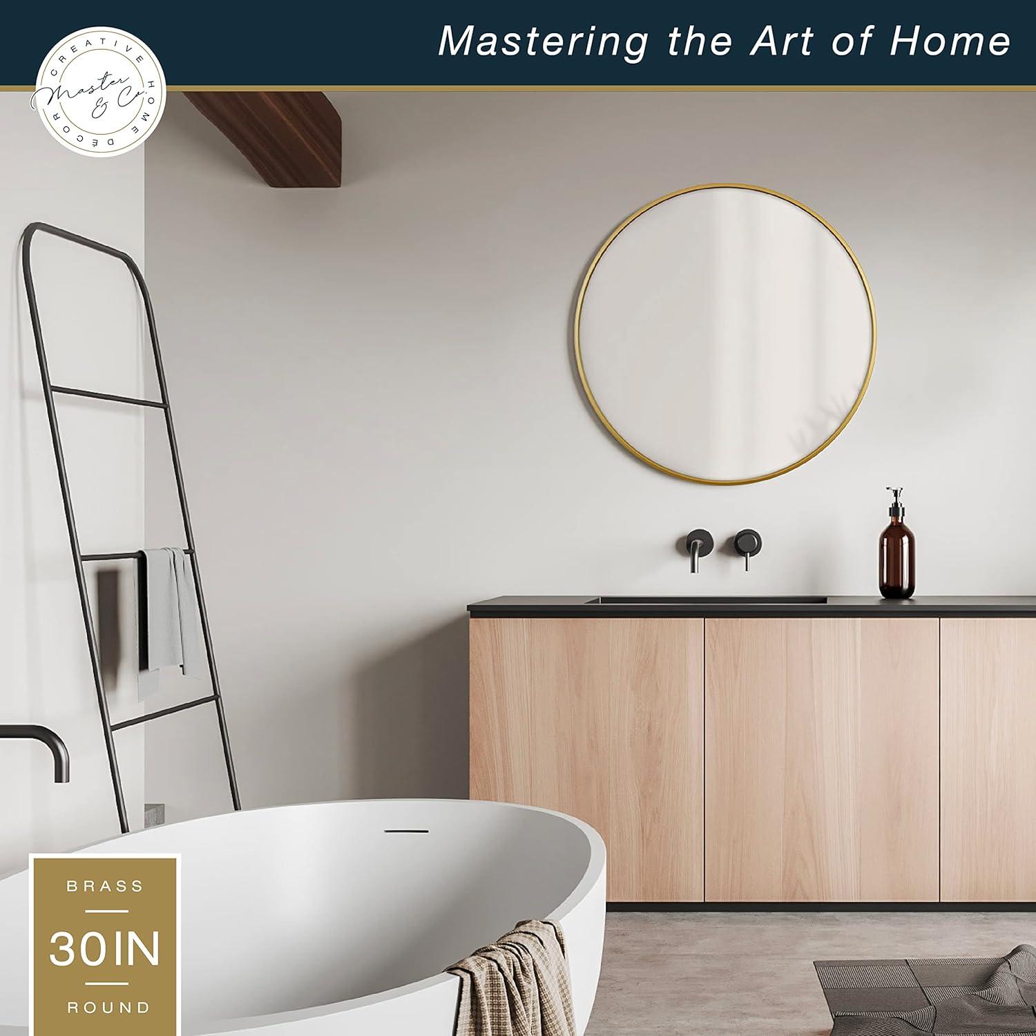imageMCS Master ampamp Co Modern Metal Round Wall Mirror Minimalist Home Decor Circle Mirror for Living Room Bedroom or Bathroom 30 Inch Brass