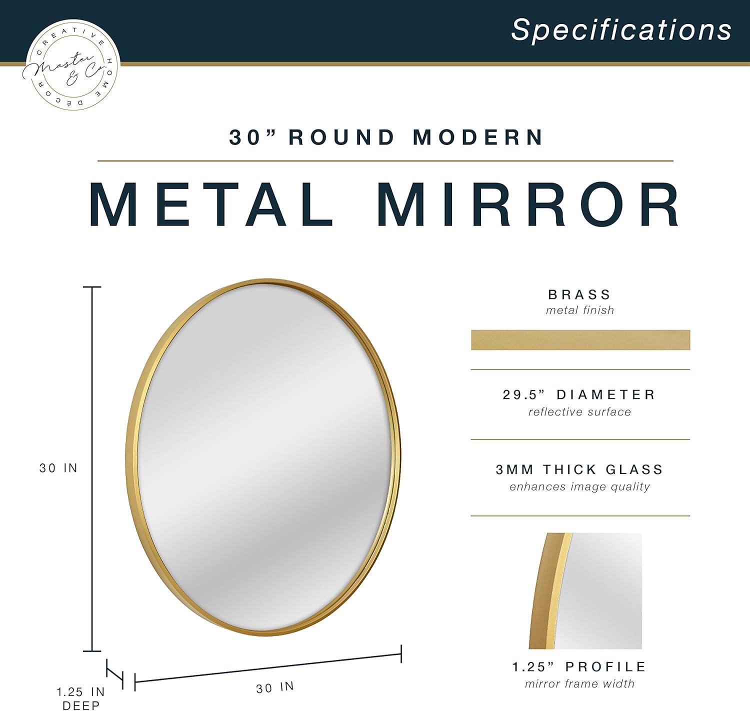 imageMCS Master ampamp Co Modern Metal Round Wall Mirror Minimalist Home Decor Circle Mirror for Living Room Bedroom or Bathroom 30 Inch Brass