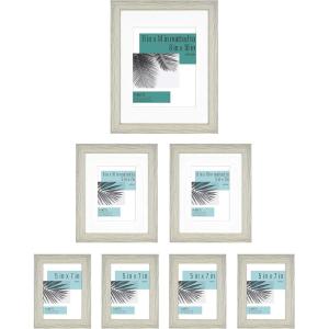 imageMCS 63895 White Woodgrain Studio Gallery 7 Piece Frame Set MultipackGray Woodgrain