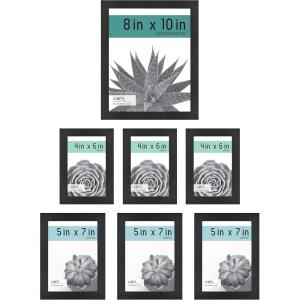 imageMCS Gallery Essential Picture Frames Photo Gallery Wall Frame Set with 4 x 6 Inch 5 x 7 Inch and 8 x 10 Inch Frames White Woodgrain 7 PieceBlack Woodgrain