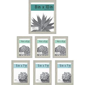 imageMCS Gallery Essential Picture Frames Photo Gallery Wall Frame Set with 4 x 6 Inch 5 x 7 Inch and 8 x 10 Inch Frames White Woodgrain 7 PieceGray Woodgrain