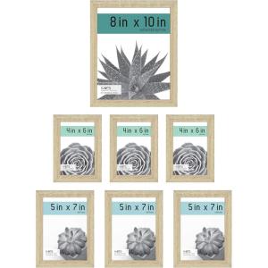 imageMCS Gallery Essential Picture Frames Photo Gallery Wall Frame Set with 4 x 6 Inch 5 x 7 Inch and 8 x 10 Inch Frames White Woodgrain 7 PieceNatural Woodgrain