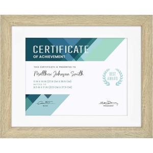 imageMCS Studio Gallery Matted Document Frame 11 x 14 Matted Certificate Frame Fits 85 x 11 Diplomas Documents ampamp Certificates Natural Woodgrain Single