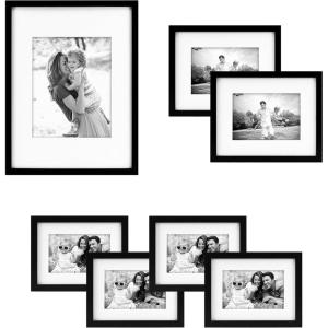 imageMCS Walnut Finish Gallery Wood 7 Piece Frame Set 65736Black
