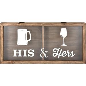 imageMCS 66959 Bar None Cheers Wine Cork Holder Shadowbox 10quotx10quot BrownHis  Hers