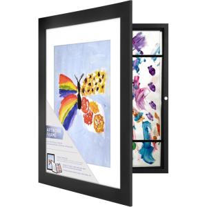 imageMCS Kids Artwork Frame Changeable Magnetic Picture Frame with Storage for Childrens Art 12 x 16 Inch with 9 x 12 Inch Mat BlackBlack