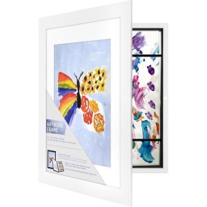 imageMCS Kids Artwork Frame Changeable Magnetic Picture Frame with Storage for Childrens Art 12 x 16 Inch with 9 x 12 Inch Mat BlackWhite