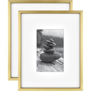 imageMCS Master ampamp Co Foundry Metal 11x14 Picture Frame Display Pictures 85x11 With Mat or 11x14 Without Mat Vertical ampamp Horizontal Wall Hanging Picture Frame for Photos ampamp Posters Black 1PackBrass