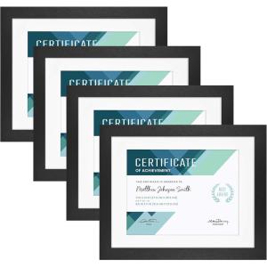 imageMCS Studio Gallery Matted Document Frame Set 11 x 14 Matted Certificate Frames Fit 85 x 11 Diplomas Documents ampamp Certificates Black Woodgrain 4Pack
