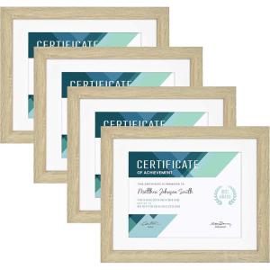 imageMCS Studio Gallery Matted Document Frame Set 11 x 14 Matted Certificate Frames Fit 85 x 11 Diplomas Documents ampamp Certificates Natural Woodgrain 4Pack