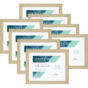 imageMCS Studio Gallery Matted Document Frame Set 11 x 14 Matted Certificate Frames Fit 85 x 11 Diplomas Documents ampamp Certificates Natural Woodgrain 8Pack