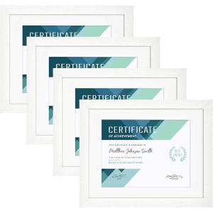 imageMCS Studio Gallery Matted Document Frame Set 11 x 14 Matted Certificate Frames Fit 85 x 11 Diplomas Documents ampamp Certificates White Woodgrain 4Pack