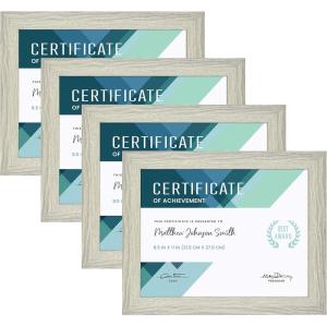 imageMCS Gallery Document Frame Set Certificate Frames Fit 85 x 11 Diplomas Documents ampamp Certificates Gray Woodgrain 4Pack