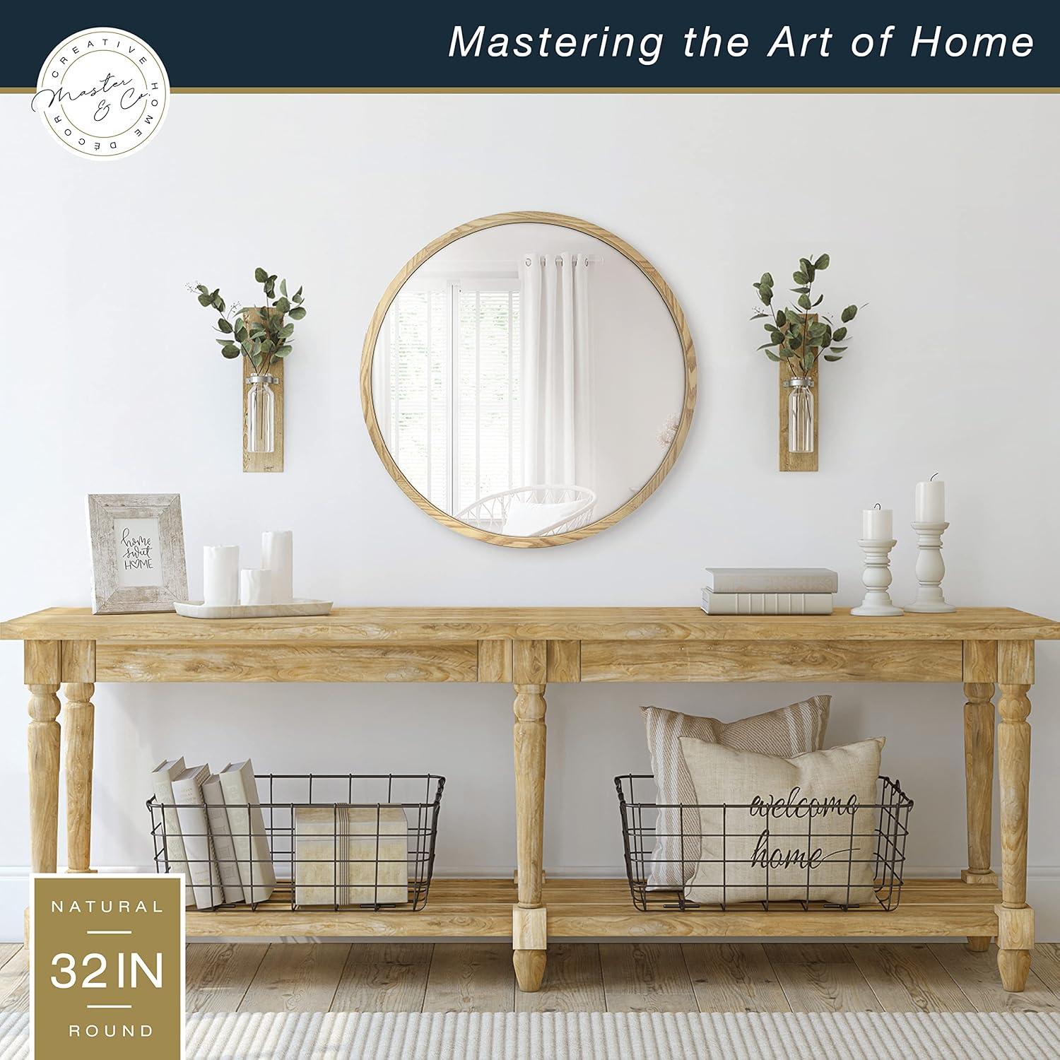 image26in Round Mirror Master ampamp Co Luna Round Natural Woodgrain Wall Mirror Minimalist Home Decor Circle Mirror for Living Room Bedroom or BathroomRound