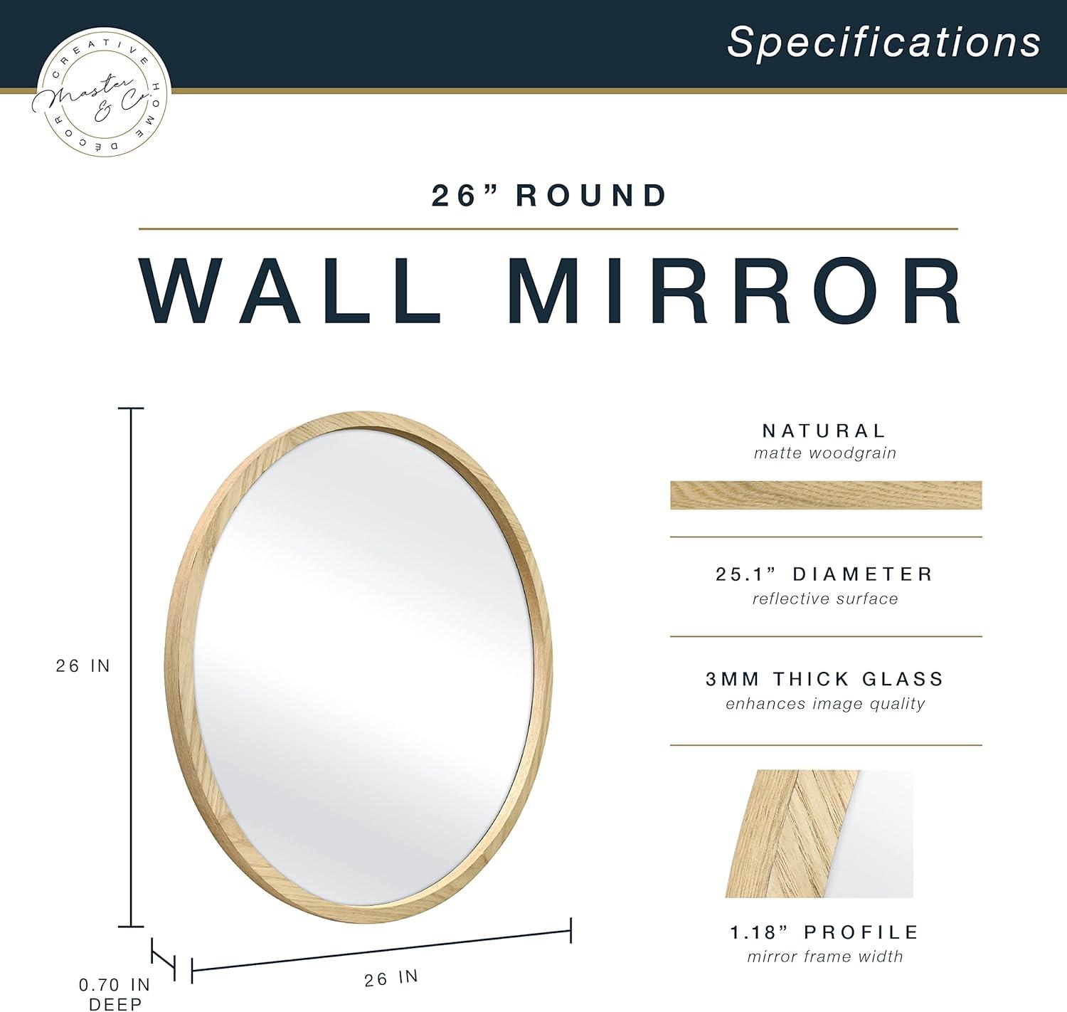 imageMaster ampamp Co Luna Large Wall Mirror Minimalist Home Decor Rectangle Mirror with Rounded Corners for Living Room Bedroom or Bathroom 18 by 28 Inch Natural WoodRound