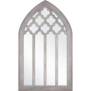 imageMCS Moroccan 40x24 Mirror Gray Woodgrain Arched Windowpane Wall Mirror Home Decor for Bedroom Livingroom ampamp Entry