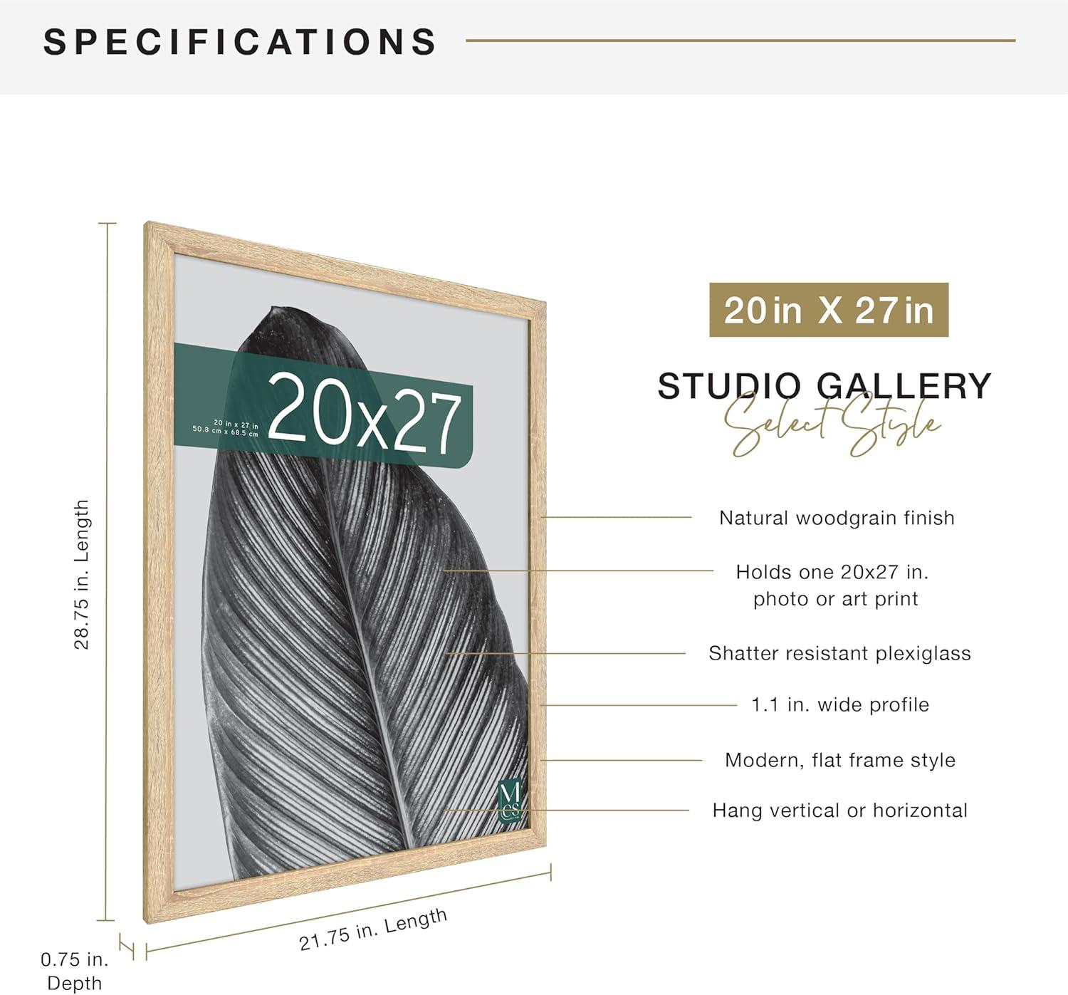 imageMCS Studio Gallery 20x27 Poster Frame Natural Woodgrain Vertical ampamp Horizontal Wall Hanging Large Picture Frame for Photos Posters ampamp Art Prints 1Pack